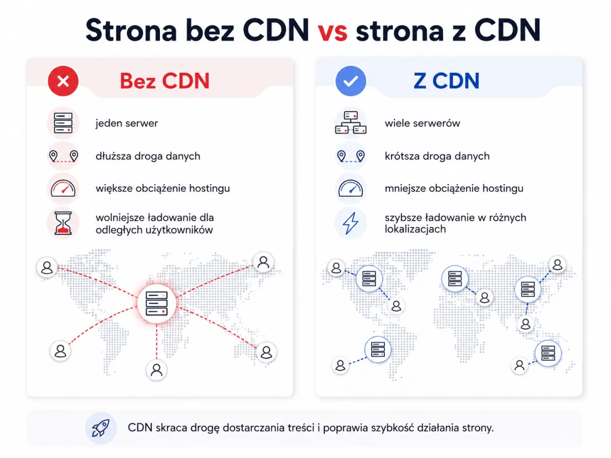 Porównanie działania strony internetowej bez CDN i z CDN
