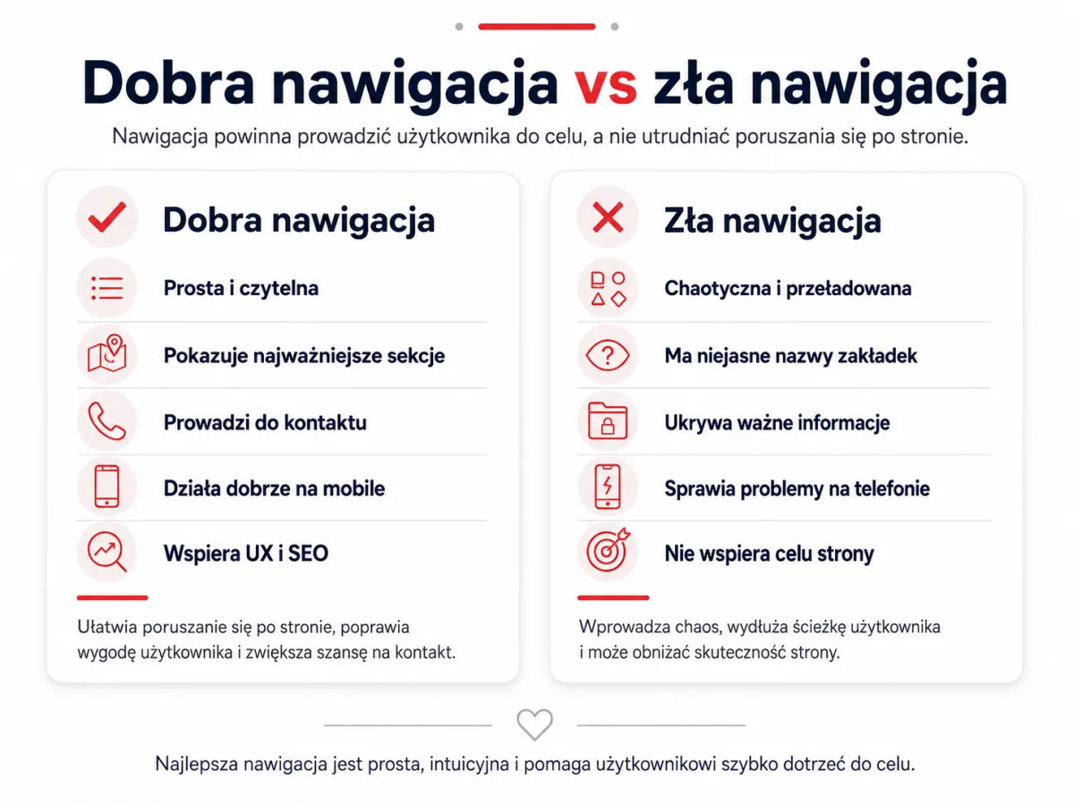 Porównanie dobrej i złej nawigacji w projektowaniu stron internetowych