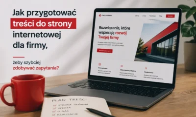 Jak przygotować treści do strony internetowej dla firmy – laptop z projektem strony i planem treści