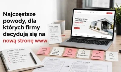 Zdjęcie przedstawiające najczęstsze powody, dla których firmy decydują się na nową stronę www, takie jak lepszy wizerunek, mobile i SEO