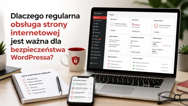Regularna obsługa strony internetowej WordPress obejmująca aktualizacje, kopie zapasowe i monitoring bezpieczeństwa